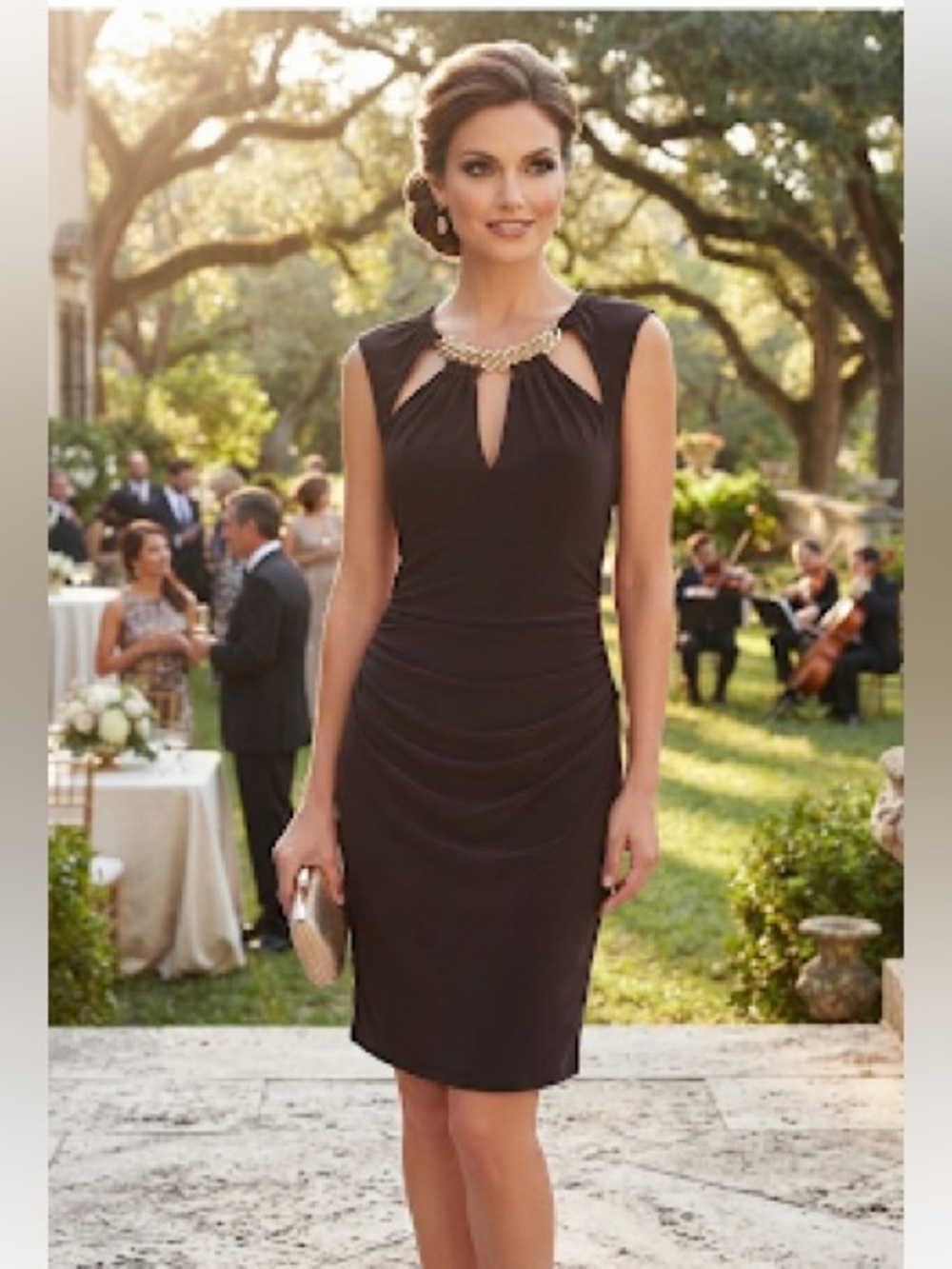Cache Chain Neck Black Stretchy Ruched Bodycon Dress XS